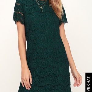 DARK GREEN LACE SHIFT DRESS-Lulus